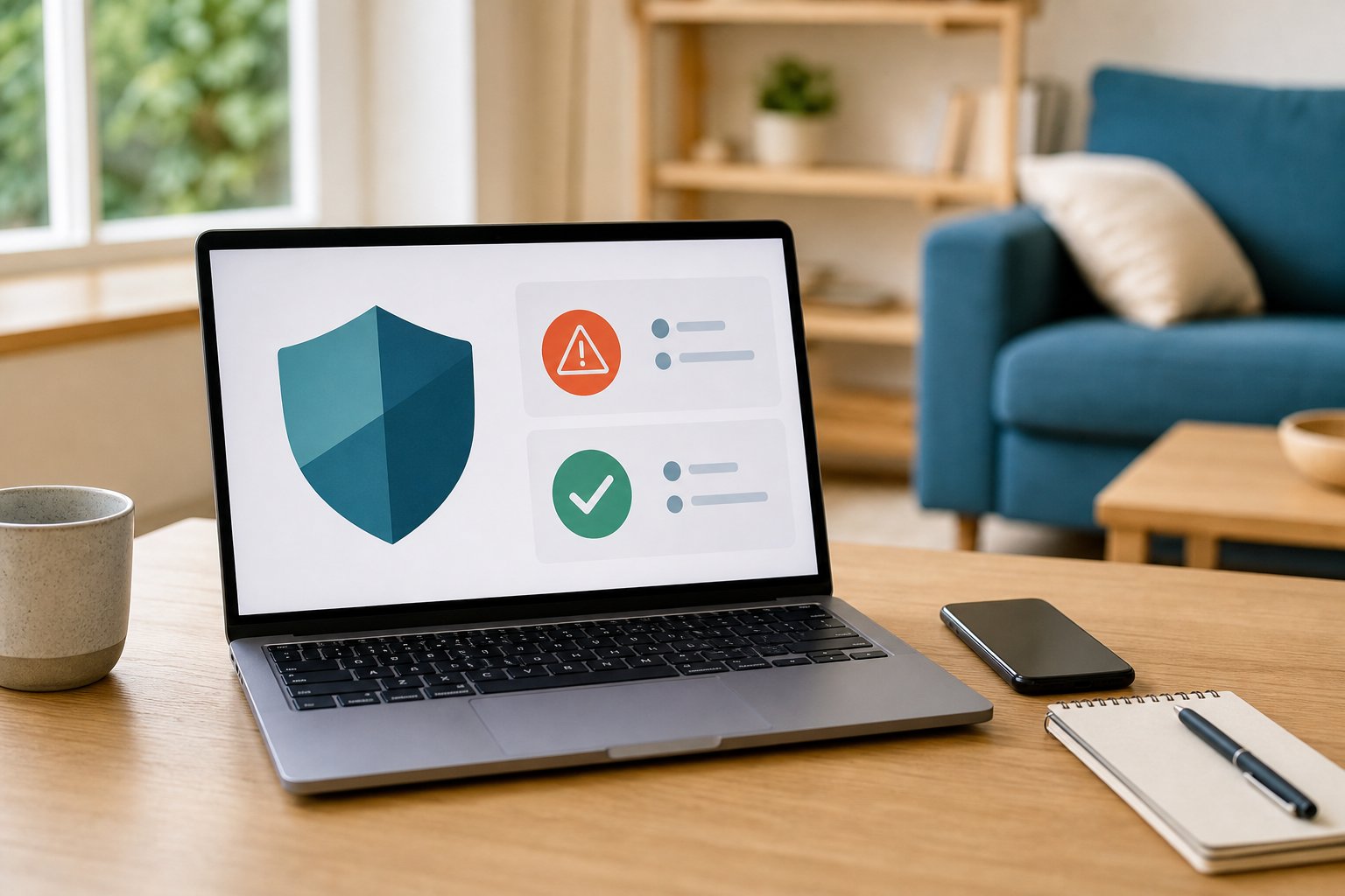 Security checks displayed on a home laptop